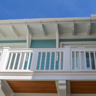 Home design Soffit system comprised of rafter tails, fascia board, and pvc brackets made by hardie boys inc.
