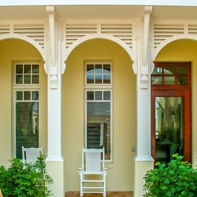Architectural millwork with brackets, rafter tails and soffit by HB