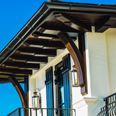 Soffit system made of rafter tails, fascia board, and pvc brackets made by hardie boys inc