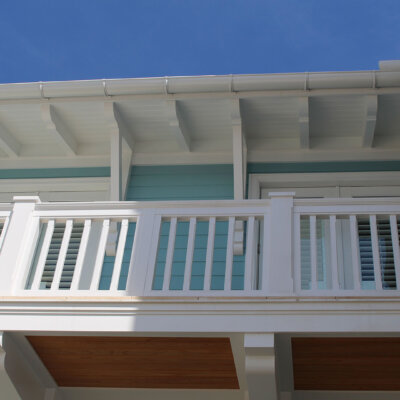 Home design Soffit system comprised of rafter tails, fascia board, and pvc brackets made by hardie boys inc.