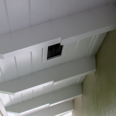 Home design Soffit system comprised of rafter tails, fascia board, and pvc brackets made by hardie boys inc.