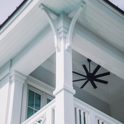 Home design Soffit system comprised of rafter tails, fascia board, and pvc brackets made by hardie boys inc.