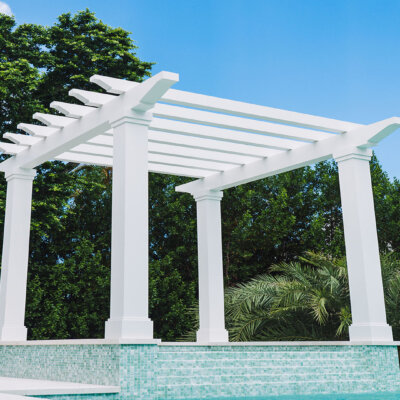 PVC Trellis by pool on florida home by hardie boys