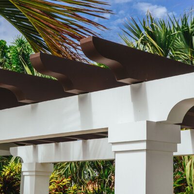 PVC Trellis on florida home by hardie boys