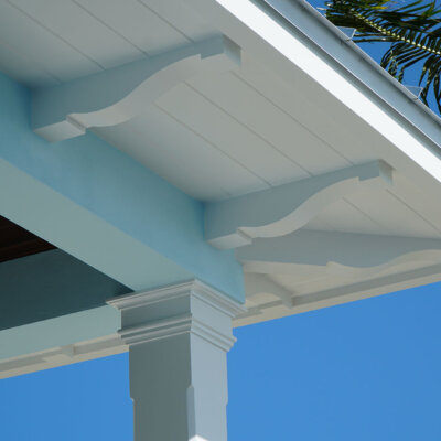 Rafter tails on a soffit ceiling