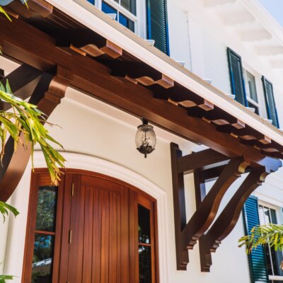 Rafter tails and wood Brackets stained rafters for coastal home | HB