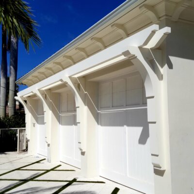 Brackets and Rafter tails on Flat Garage Trellis for Coastal Homes | HB