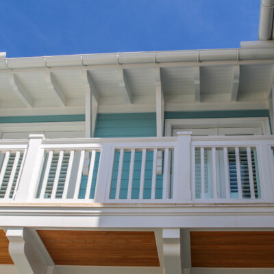 Home design Soffit system comprised of rafter tails, fascia board, and pvc brackets made by hardie boys inc.